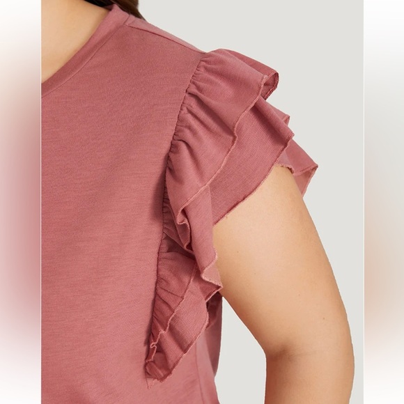 BloomChic Plus Size 2XL Solid Crew Neck Ruffle Short Sleeve Shirt us18-20 - Picture 5 of 7